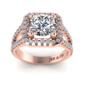 Vendeur chaud diamant rond plaqué or rose 925 argent tige fendue Halo bague de fiançailles mode de luxe pour les femmes au meilleur prix - Product Image 4