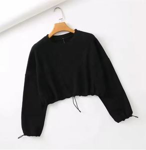 เสื้อสเวตเตอร์มีฮู้ดของผู้หญิงเสื้อครอปแบบสวมหัวสีเรียบ - Product Image 6