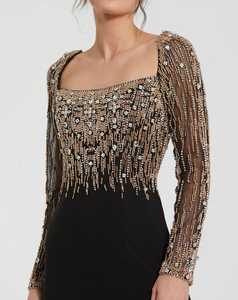 Robe de cocktail élégante pour dames Robe de soirée respirante au genou avec perles brodées Perlage Anti-statique Poly-Mesh Caractéristique - Product Image 2