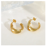 Boucles d'oreilles vintage en acier inoxydable plaqué argent, étanches, double couche, en forme de C, avec perles, résistantes au ternissement, pour femmes