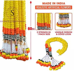 Nouveauté Guirlande de marigolds artificiels de haute qualité de style indien classique avec pompon pour décoration de mariage Guirlande Décoration Diwali - Product Image 4