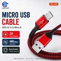 Cable Micro USB LUNG KAY OEM, Carga Rápida 3A, USB 2.0 a Micro B, Cable de Datos Trenzado de Nailon de 1m 2m 3m para Teléfono Android