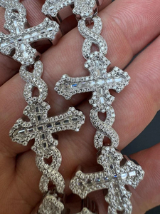 กำไลข้อมือเงินแท้ 925 ประดับเพชรโมอิสซาไนต์ทรงกลมแบบ Iced Out สไตล์ฮิปฮอป ดีไซน์หรูหรา รูปกากบาท เหมาะสำหรับผู้ชายและผู้หญิง สวมใส่ในงานปาร์ตี้ - Product Image 6