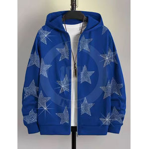 La mejor llegada Sólido Color Liso Hombres Rhinestone Sudadera con capucha Precio al por mayor Bajo MOQ Hombres Algodón Mezclado Sudaderas con capucha - Product Image 3
