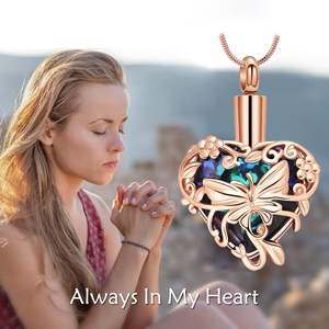 Colliers d'urne papillon en métal pour cendres Bijoux d'urne pour cendres humaines pour femmes Collier de crémation de coeur pour cendres Taille personnalisée - Product Image 6