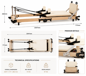 Máquina de Pilates Reformer Plegable de Madera con Resortes, Equipo de Pilates para Gimnasio en Casa y Entrenamiento en Estudio - Product Image 3