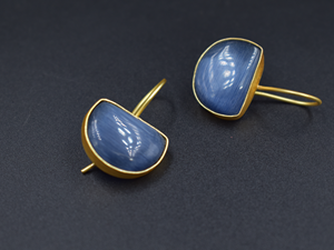 ต่างหูทองเหลืองชุบทอง18K สำหรับผู้หญิงต่างหูเม็ดกลมหินธรรมชาติ - Product Image 5