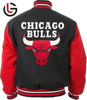 Chaqueta Varsity de Invierno Vintage para Hombre Bull Chicago Baseball Sports Wears, Bordada con Letras, de Lana Negra y Lona, con Cuello Alto