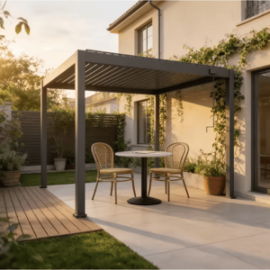 Pergola intelligente en aluminium avec commande par application, système de toit à lamelles bioclimatique imperméable avec éclairage LED, 3x4, 4x4, <span class=keywords><strong>5x3</strong></span>, 6x4m, facile à assembler - Product Image 1