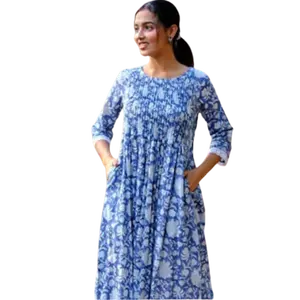 Trending Long Kurti With Pockets Indian Bridesmaids dress Gift for her Gift for Mom Pleated Top with Lace Summer Dress India