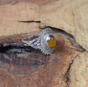 Anillo hecho a mano de piedras preciosas de ojo de tigre Simple sólido 925 plata esterlina joyería de piedras preciosas naturales 925 anillo de plata esterlina estampado - Product Image 3
