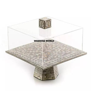 Juego de forma redonda de dos soportes de pastel de madera de calidad superior hechos a mano de diferentes tamaños y colores Soporte de pastel de madera de diseñador elegante - Product Image 2