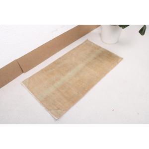 Turkish Small Rug 1.8x3.2 ft (55x96 cm), Vintage <b>Brown</b> Bordered <b>Wool</b> Rug - Product Image 4