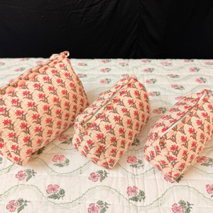 Set of 3 Cosmetic & Toiletry <b>Storage</b> Cotton Pouch / Cotton Quilted Travel Cases Pouches Perfect Valentine Day Gift - Product Image 1