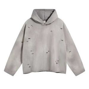Embossed 100% Cotton Puff Printing Full Zip <b>Hoodie</b> Manufacturer's Distressed <b>Short</b> <b>Sleeve</b> Sweatshirt Summer Solid Wholesale Set - Product Image 2