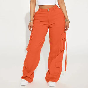 Pantalones Cargo Impermeables de Lona para Mujer, Corte Regular, Color Sólido, Cintura Media, Estilo Urbano, con Bolsillos Laterales, Novedad de Invierno - Product Image 1