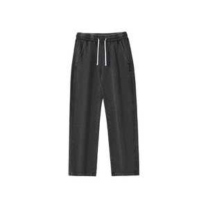 Pantalones de chándal informales de talla grande hechos a medida para hombre, ajuste holgado, 100% algodón, patrón recto teñido liso, cintura media elástica 2025 - Product Image 1