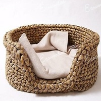 Joli nouveau lit rond en osier pour animaux de compagnie intérieur/extérieur écologique fabriqué à partir de tabouret en jacinthe d'eau en bambou pour chats domestiques