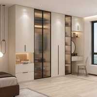 Chambre à coucher moderne avec armoire en verre, armoire coulissante en bois au design moderne pour vêtements, meubles de maison