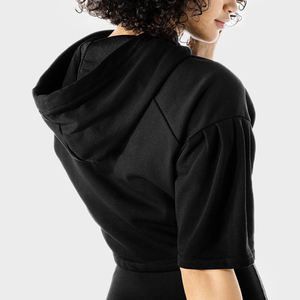 Ropa de calle con logotipo personalizado de alta calidad, Top corto con capucha para mujer, ropa informal recortada, prendas de vestir a la moda, sudadera con capucha para mujer - Product Image 5