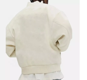 Venta al por mayor personalizable chaqueta de béisbol de lana para los hombres de invierno Casual Varsity chaqueta OEM servicio Bla Letterman diseño sin cuello - Product Image 2