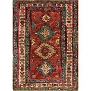 Tapis en laine noués à la main Kiaan, rouge-orange, Paem-1318, 9x12, motif médaillon rectangulaire abstrait pour entrée et couloir - Product Image 1