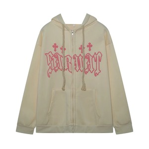 Sudadera con capucha de punto con cremallera y bolsillo de espuma con letras de estilo americano para mujer, chaqueta superior informal holgada para parejas - Product Image 6