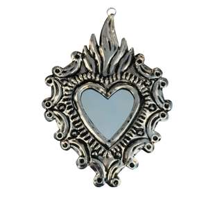 Miroir en forme de cœur Milagro en laiton antique en gros, cœur flambant, ornement Milagros, cadeaux de boutique, décoration murale du Sacré-Cœur - Product Image 5