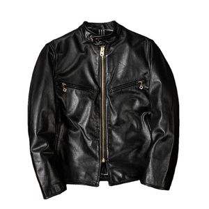 Veste de motard noire pour homme de haute qualité, sur mesure, taille plus, coupe slim, en cuir de cheval véritable avec tissu en toile - Product Image 1