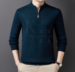 Suéter de Cachemira de punto con media cremallera de cuarto de 1/4, suéter de algodón suave de lana de Cachemira de punto transpirable personalizado para hombre - Product Image 3