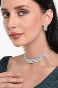 Indian Trandy Tannis CZ Crystal Stone Wedding Choker Necklace Set With Dangle <b>Earrings</b> Indian Silver Plated Jewellery For Women - Product Image 3