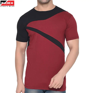 Camiseta Deportiva de Punto para Hombre, Cuello Redondo, Manga Corta, Corte Ajustado, Diseño Color Block Rojo y Negro, Transpirable, Largo Regular - Product Image 1