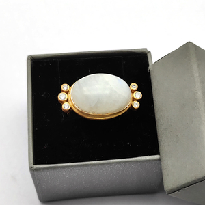 Arco Iris Natural piedra lunar cabina ovalada 925 plata esterlina acabado mate permanente chapado en oro anillo grande 9,67 Gms tamaño US 11 joyería - Product Image 6