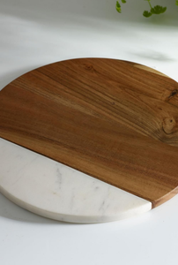 Tabla para cortar pasteles hecha a mano forma redonda mármol blanco y madera para el hogar cocina verduras fruta pizza carne queso tabla de cortar - Product Image 3