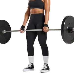 Leggings d'entraînement tricotés de couleur unie pour femmes fabriquées professionnelles taille moyenne respirante avec logo quantité minimale de commande bas - Product Image 2