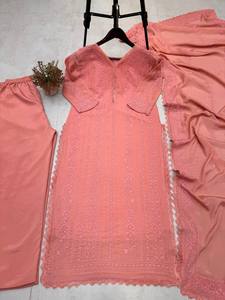 Traje de diseño de alta calidad Purt Faux Georgette Salwar Kameez con bordado y lentejuelas, listo para usar para funciones de boda - Product Image 5