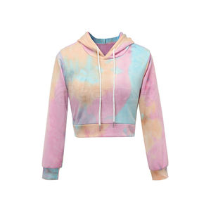 Cravate teinture à capuche Crop 2025 nouveauté cravate teinture 100% coton à capuche haut court femmes à manches longues culture capuche - Product Image 1