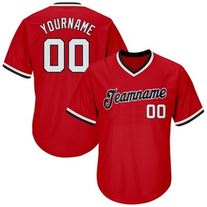 Camiseta de béisbol con estampado de punto acanalado auténtico en rojo, blanco y negro personalizado con características transpirables de secado rápido - Product Image 1