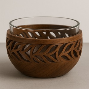 Bol en bois sculpté naturel avec gravure de motif de feuille dans une finition lisse et légère, idéal pour servir des fruits secs, décoration intérieure, cadeau élégant - Product Image 5