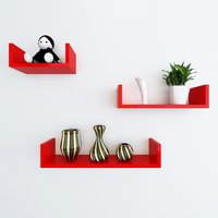 Étagère murale flottante multifonctionnelle en bois poli moderne en forme de U, 3 niveaux, lot de 3 pour salon, prête à être expédiée depuis l'Inde