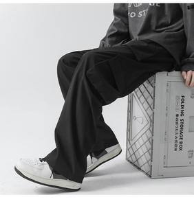 High Quality 100% Polyester Relaxed Fit UtilityTrousers Baggy Drawstring Pants <b>Wide</b> <b>Leg</b> Multi-Pocket Streetwear <b>Cargos</b> For Men - Product Image 6