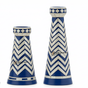 Indian Handmade Mother of Pearl Candle Stand <b>Set</b> with Chevron Pattern Christmas <b>Home</b> Decor-Durable & Light <b>Weight</b> - Product Image 2