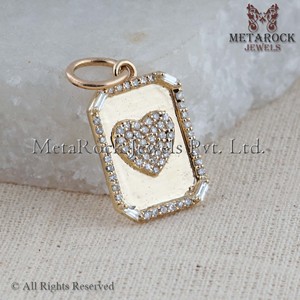 Pendentif coeur en or jaune 14K, vente en gros, diamant pavé, fabricant, bijoux Baguette - Product Image 3
