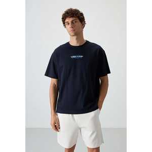 Camiseta Azul Marino 100% Algodón para Hombre, Corte Holgado con Textura Gruesa y Tela Jersey Estampada-88372 - Product Image 6