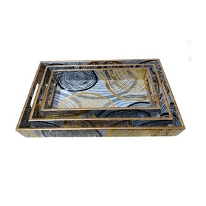 Juego de bandejas para servir restaurantes, bandeja de madera MDF de diseño multifuncional con estampado de esmalte, juego de bandejas de desayuno anidadas y de calidad superior - Product Image 5