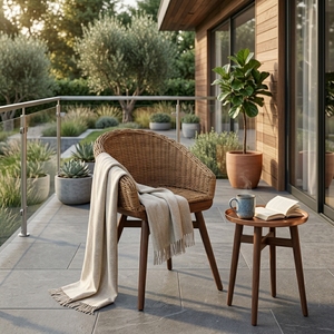 Chaise de salle à manger en rotin tressé naturel, style Mid-Century, avec pieds coniques en bois, chaise d'appoint en forme de baril, décoration d'intérieur, design artistique pur pour la salle - Product Image 4