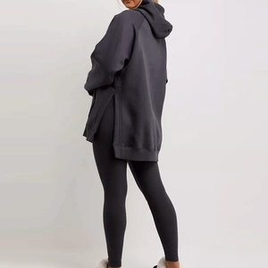 Hot Selling Women Winter Solid Eco-Friendly 100% Cotton Oversized Pullover Hoodie & Leggings Set Tracksuit - Product Image 5