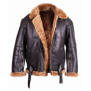 Vintage Sheep Leather Biker <b>Jacket</b> for <b>Men</b> <b>Sherpa</b> Lined Zip Up Flight <b>Jacket</b> with Adjustable Belt Winter Outerwear - Product Image 1