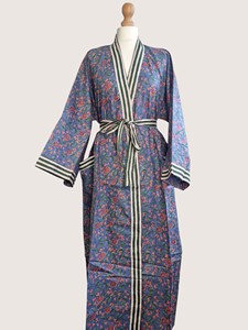 Bata Larga Estampada Floral para Mujer, Manga Larga, Cuello en V, 100% Poliéster, Suave, Informal, para Primavera, con Cierre de Cordón - Product Image 1