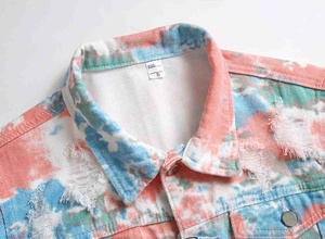 Latest Design <b>Men</b> Floral Sublimation Printed Fashion Streetwear Slim Fit Sublimated <b>Denim</b> <b>Jacket</b> with Holes - Product Image 4